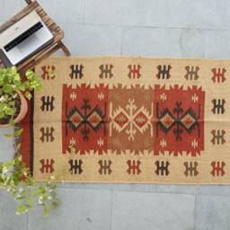 5x7 Ft Wool Jute Kilim Multicolor Area Rug, Accent Bohemian Braided Living Room Carpet, Eco Friendly Rug , Kilim Floor And - thumbnail 2