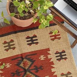 5x7 Ft Wool Jute Kilim Multicolor Area Rug, Accent Bohemian Braided Living Room Carpet, Eco Friendly Rug , Kilim Floor And - thumbnail 3