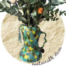 "Blue & Green Paper Mache Pitcher ""Sea Monster"" Reserved For ""Betsy" - thumbnail 4