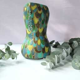 "Blue & Green Paper Mache Pitcher ""Sea Monster"" Reserved For ""Betsy" - thumbnail 3