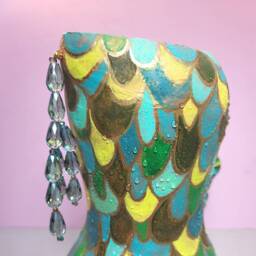 "Blue & Green Paper Mache Pitcher ""Sea Monster"" Reserved For ""Betsy" - thumbnail 2