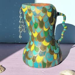 "Blue & Green Paper Mache Pitcher ""Sea Monster"" Reserved For ""Betsy"