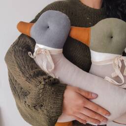 Linen Duck Pillow - Green Decorative Cushion Scandi Nursery Decor Duckling Gift - thumbnail 3