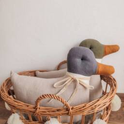 Linen Duck Pillow - Green Decorative Cushion Scandi Nursery Decor Duckling Gift - thumbnail 2