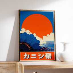 Japanese Sunrise Poster, Retro Ocean Wall Art, Minimalist Print, Bold Graphic Design, Modern Coastal Decor, Wabi Sabi Artwork - thumbnail 2
