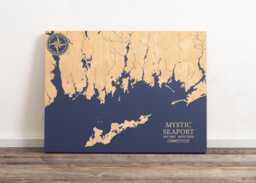 Mystic Seaport, Connecticut Map - Engraved Wood Coastal Wall Art Sign, Beach House Home Decor Nautical Print, Unique Personalized Gift - thumbnail 1
