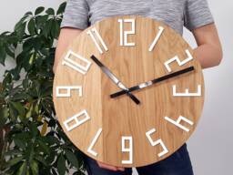 Large Wall Clock, Wood Oak, 16Inch White&black - thumbnail 1