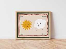 No Rain Sun Print - Boho Nursery Poster, Room Print, Kids Decor, Hand Drawn, Baby Shower Gift Unframed - thumbnail 1