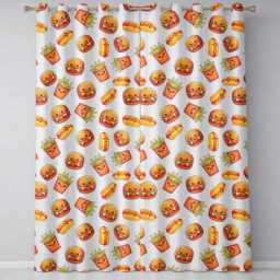 Kawaii Burger Fries Hotdog Fast Food Seamless Pattern Light Cream Background Readymade Eyelet Ring Top Thermal 100% Blackout Curtains - thumbnail 2
