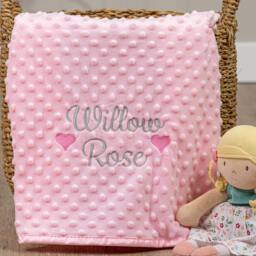 Personalised Baby Girl Hearts Swaddle Wrap, Pink Grey Or White, Soft & Fluffy, Embroidered With Any Name - thumbnail 3