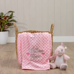 Personalised Baby Girl Hearts Swaddle Wrap, Pink Grey Or White, Soft & Fluffy, Embroidered With Any Name - thumbnail 1