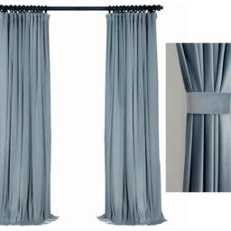 Pair Of Baby Blue Velvet Curtains, Bedroom Living Room Custom Curtains - thumbnail 3