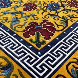 Tibetan Floral Wool Rug Yellow Multicolour Handknotted Nepal - Buddhist Made To Order Carpet - thumbnail 2