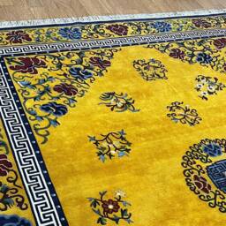 Tibetan Floral Wool Rug Yellow Multicolour Handknotted Nepal - Buddhist Made To Order Carpet - thumbnail 3