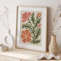 Abstract Floral Print Vintage Retro Wall Art - Unframed - thumbnail 2
