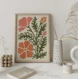 Abstract Floral Print Vintage Retro Wall Art - Unframed - thumbnail 1
