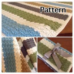 Precious Striped Baby Blanket Pattern. Crochet Pattern For Shower/ Photo Prop. Ivory, Green, Blue - thumbnail 1