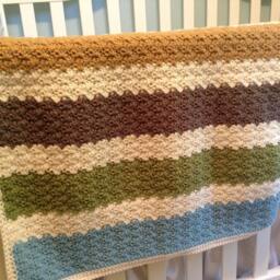 Precious Striped Baby Blanket Pattern. Crochet Pattern For Shower/ Photo Prop. Ivory, Green, Blue - thumbnail 2