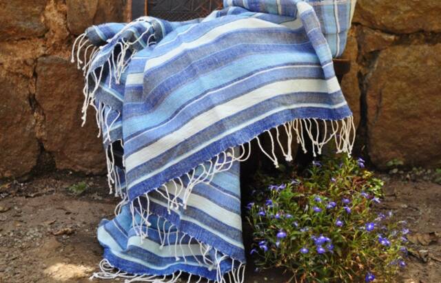 Dancing Blues Cotton Blanket 130 X 200 Fair Trade - image 1
