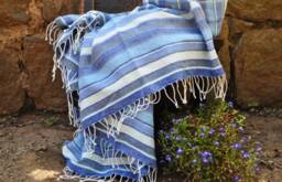 Dancing Blues Cotton Blanket 130 X 200 Fair Trade - thumbnail 1
