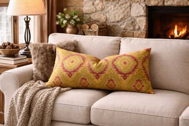 Handwoven Silk Ikat Pillow Cover - 16x24 Gift For Mom - image 1