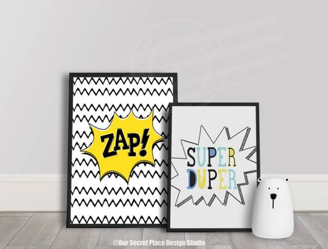 Kids Wall Art Superhero Print Boys Decor Nursery Prints Toddler - image 1