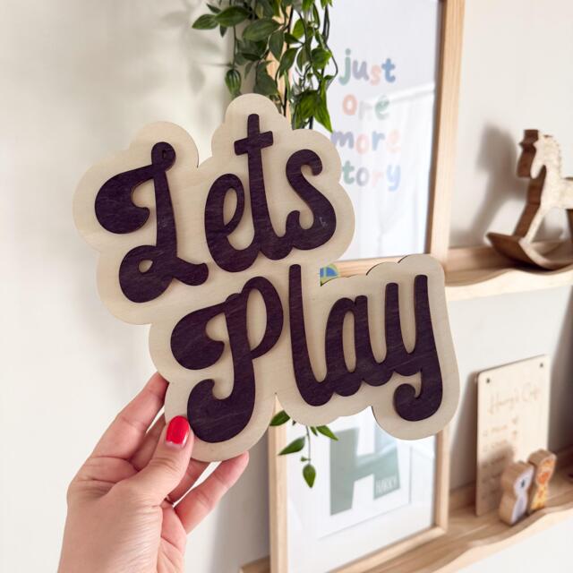 Let's Play Sign, Wooden Nursery Decor, Kids Room Wall Art - image 1