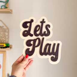 Let's Play Sign, Wooden Nursery Decor, Kids Room Wall Art - thumbnail 3