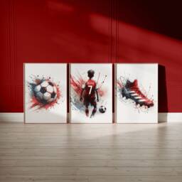 Red Football Wall Art Personalised - Set Of 3 Prints - Boys Bedroom Decor Kids Room Posters Soccer Artwork Custom Teen Footballer Gifts - thumbnail 1
