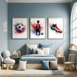 Red Football Wall Art Personalised - Set Of 3 Prints - Boys Bedroom Decor Kids Room Posters Soccer Artwork Custom Teen Footballer Gifts - thumbnail 2