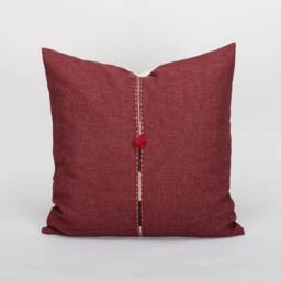 Handwoven Hemp Cushion Cover - Burgundy Red, Karen Hill Tribe Tassel Pillow - thumbnail 1