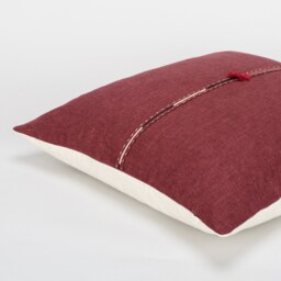 Handwoven Hemp Cushion Cover - Burgundy Red, Karen Hill Tribe Tassel Pillow - thumbnail 3