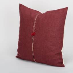 Handwoven Hemp Cushion Cover - Burgundy Red, Karen Hill Tribe Tassel Pillow - thumbnail 2