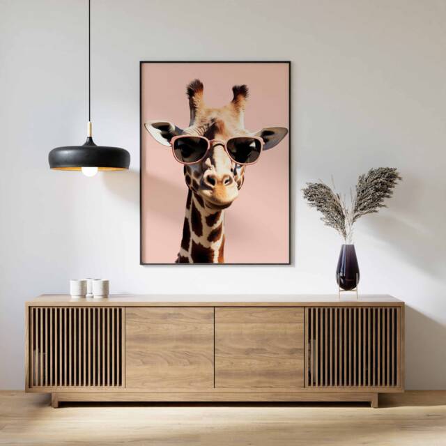 Giraffe Print, Poster, Funny Animal D??cor, Wall Art, in Sunglasses Modern D??cor - image 1