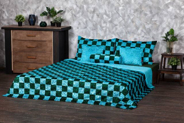 Luxury Faux Fur Bed Set - Aquamarine Emerald Patchwork, Tissavel Eco Furs - image 1