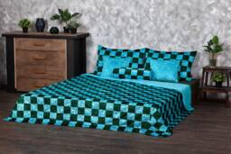 Luxury Faux Fur Bed Set - Aquamarine Emerald Patchwork, Tissavel Eco Furs - thumbnail 1
