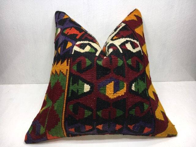 Vintage Handwoven Kilim Pillow Cover, Turkish Decor - 24x24 - image 1