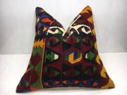 Vintage Handwoven Kilim Pillow Cover, Turkish Decor - 24x24 - thumbnail 1