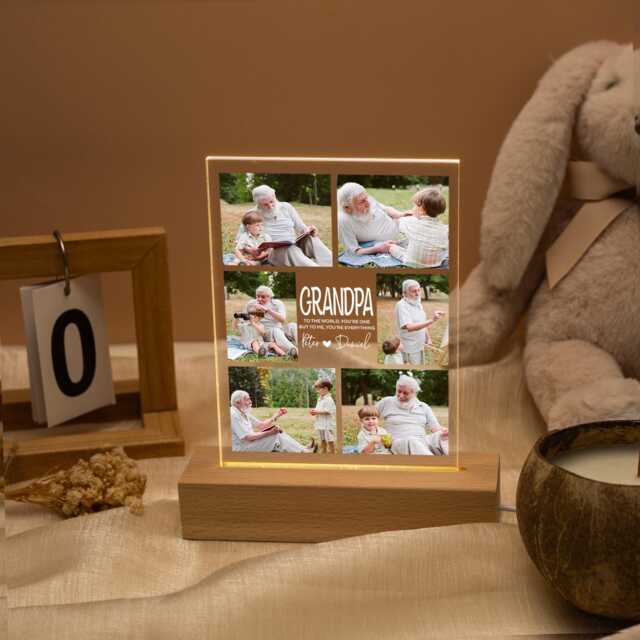 Grandpa Photo Collage Led Light, Fathers Day Gift For Dad Papa From Grandkids, Custom Night Light, Grandpa Birthday Him - image 1