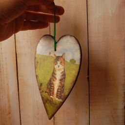 Decoupage Cat Hanging Heart Plaque, Wooden Ornament - thumbnail 2