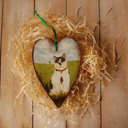 Decoupage Cat Hanging Heart Plaque, Wooden Ornament - thumbnail 3
