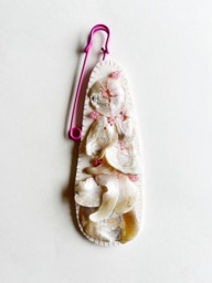 Hand Embroidered Fiber Art Shells, Rose Quartz, Pink Safety Pin - thumbnail 1
