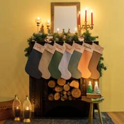 Personalized Linen Christmas Stocking - Embroidered Family Holiday Decor