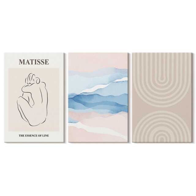 Set Of 3 Canvas Prints - Lines & Waves in Pastel Shades With A Minimalist Accent, Beige Large Wall Art, Abstract Hanging Piece - image 1