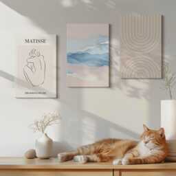 Set Of 3 Canvas Prints - Lines & Waves in Pastel Shades With A Minimalist Accent, Beige Large Wall Art, Abstract Hanging Piece - thumbnail 2