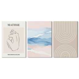 Set Of 3 Canvas Prints - Lines & Waves in Pastel Shades With A Minimalist Accent, Beige Large Wall Art, Abstract Hanging Piece - thumbnail 1