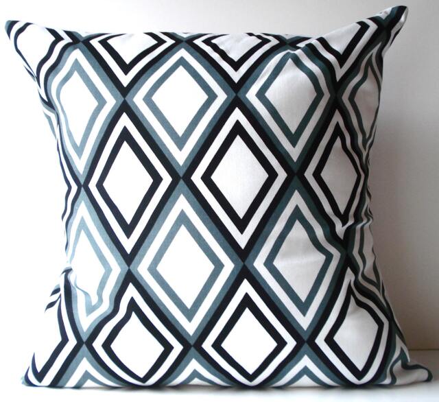 New 18x18 Inch Designer Handmade Pillow Case in Dusty Blue & Dark Black/Blue