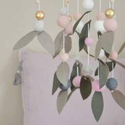 Spring Mobile With Leaves, Pink, Gold, White - thumbnail 2