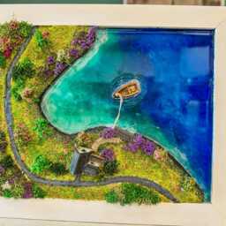 Moss Wall Art Resin Ocean Island Diorama With Miniature House & Boat - thumbnail 3