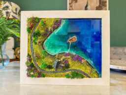 Moss Wall Art Resin Ocean Island Diorama With Miniature House & Boat